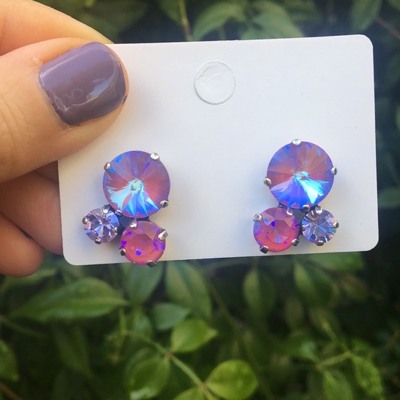 Fuchsia Magenta + Violet Crystal Earrings - Picture 8 of 14